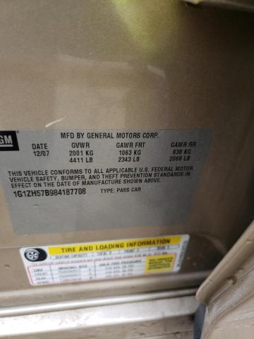 1G1ZH57B984187708 - 2008 CHEVROLET MALIBU 1LT ოქროსფერი ფოტო 10