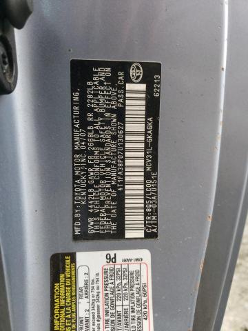 4T1FA38P07U130627 - 2007 TOYOTA SOLARA TURQUOISE photo 10