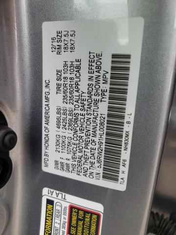 5J6RW2H91HL008021 - 2017 HONDA CR-V TOURI SILVER photo 10