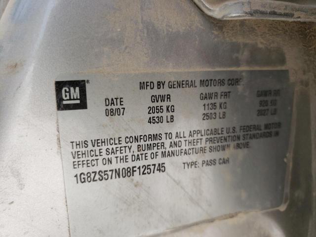 1G8ZS57N08F125745 - 2008 SATURN AURA XE SILVER photo 10