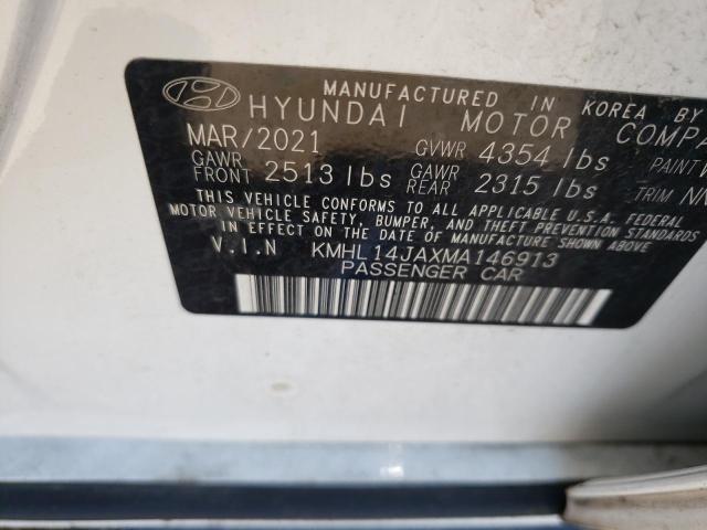 KMHL14JAXMA146913 - 2021 HYUNDAI SONATA SEL WHITE photo 10