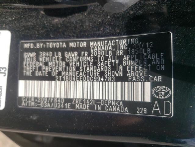 2T1BU4EE0DC994783 - 2013 TOYOTA COROLLA BASE  photo 10