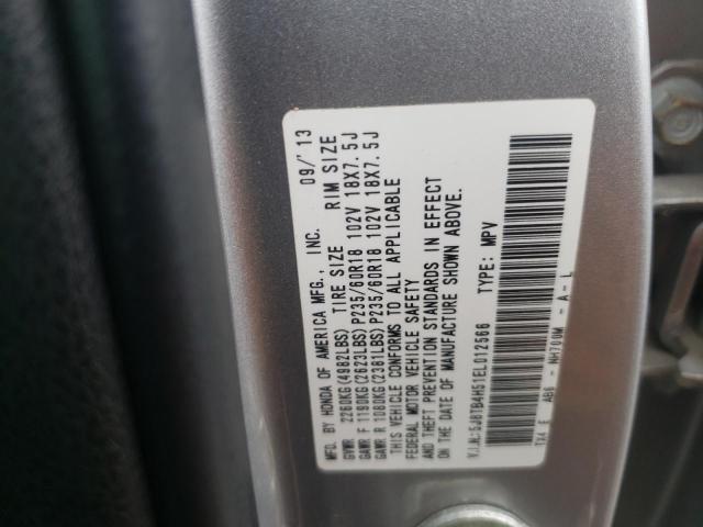 5J8TB4H51EL012566 - 2014 ACURA RDX TECHNO SILVER photo 10