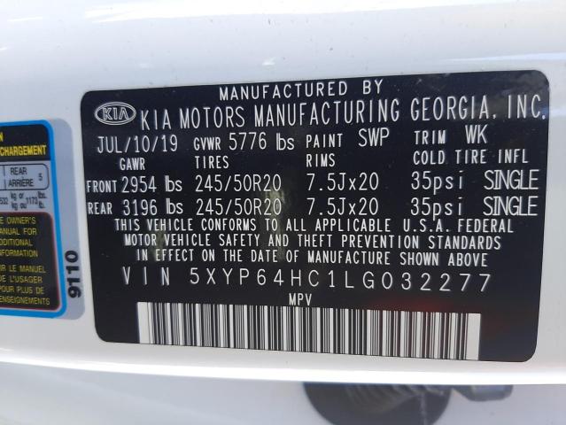 5XYP64HC1LG032277 - 2020 KIA TELLURIDE WHITE photo 10