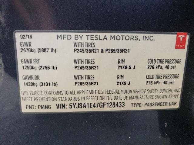 5YJSA1E47GF128433 - 2016 TESLA MODEL S Boz foto 10
