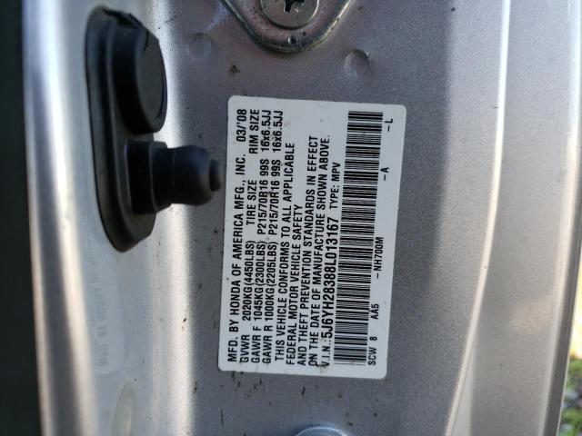 5J6YH28388L013167 - 2008 HONDA ELEMENT LX SILVER photo 10