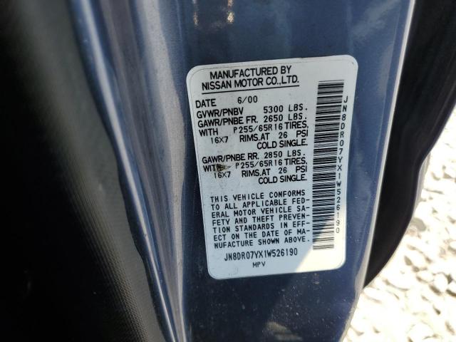 JN8DR07YX1W526190 - 2001 NISSAN PATHFINDER BLUE photo 10