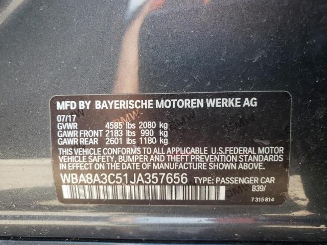 WBA8A3C51JA357656 - 2018 BMW 320 XI GRAY photo 10