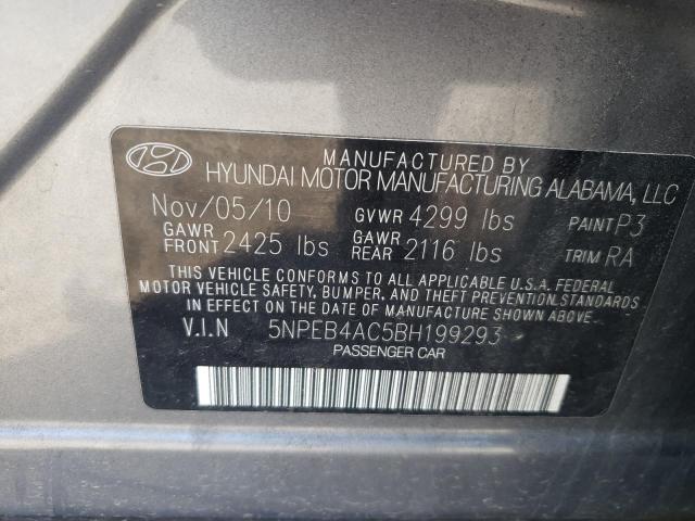 5NPEB4AC5BH199293 - 2011 HYUNDAI SONATA GLS SILVER photo 10