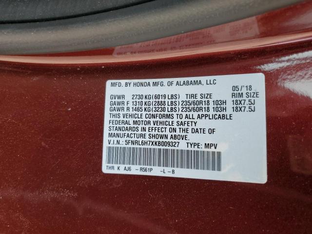 5FNRL6H7XKB009327 - 2019 HONDA ODYSSEY EX RED photo 10