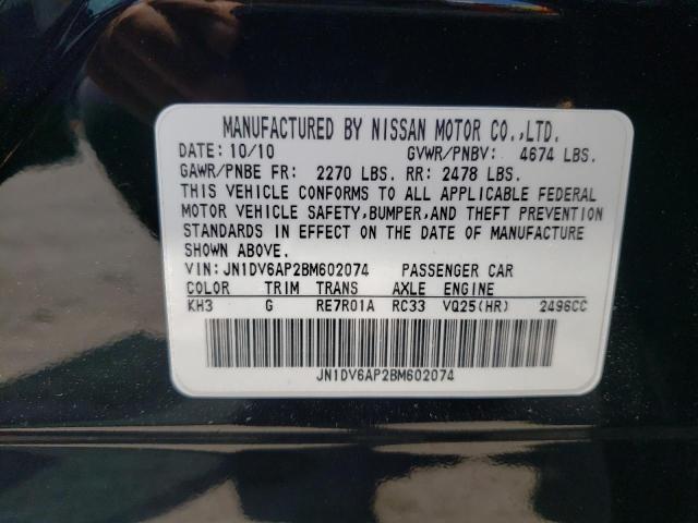 JN1DV6AP2BM602074 - 2011 INFINITI G25 BASE BLACK photo 10