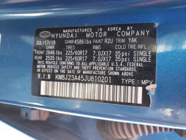 KM8J23A45JU810201 - 2018 HYUNDAI TUCSON SE BLUE photo 10