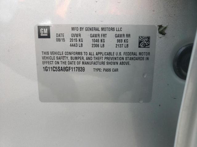 1G11C5SA8GF117839 - 2016 CHEVROLET MALIBU LIM 银色 照片 10