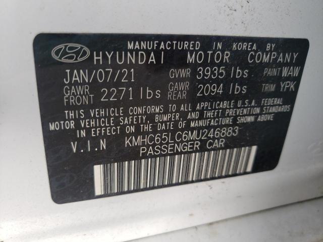 KMHC65LC6MU246883 - 2021 HYUNDAI IONIQ BLUE WHITE photo 10