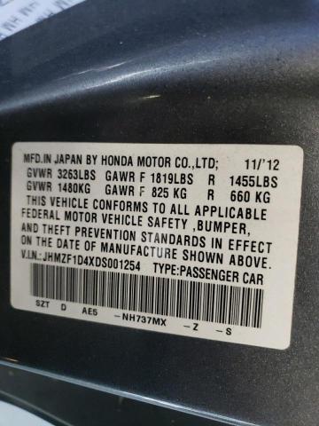 JHMZF1D4XDS001254 - 2013 HONDA CR-Z GRAY photo 10