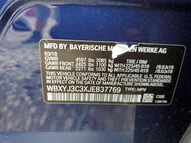 WBXYJ3C3XJEB37769 - 2018 BMW X2 SDRIVE2 Синій фото 10