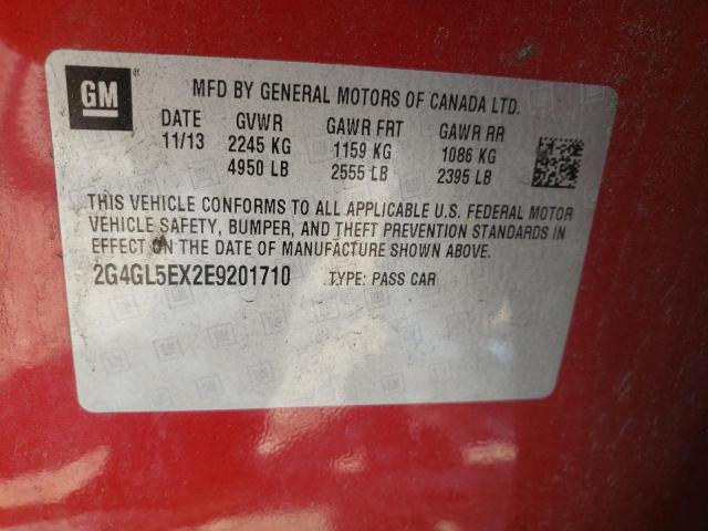 2G4GL5EX2E9201710 - 2014 BUICK REGAL RED photo 10