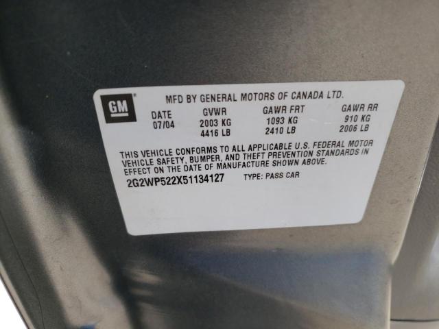 2G2WP522X51134127 - 2005 PONTIAC GRAND PRIX GRAY photo 10