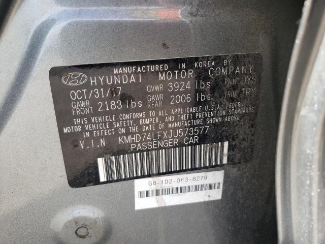 KMHD74LFXJU573577 - 2018 HYUNDAI ELANTRA SE GRAY photo 10