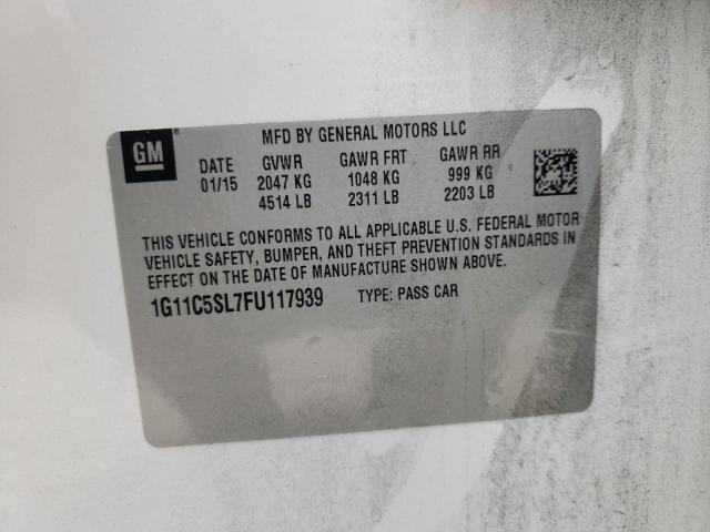 1G11C5SL7FU117939 - 2015 CHEVROLET MALIBU 1LT WHITE photo 10