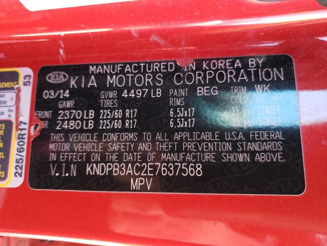 KNDPB3AC2E7637568 - 2014 KIA SPORTAGE B RED photo 10