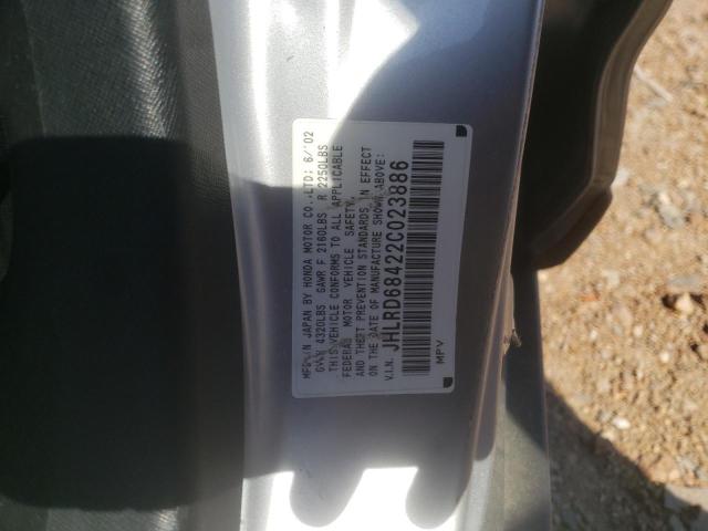 JHLRD68422C023886 - 2002 HONDA CR-V SILVER photo 10