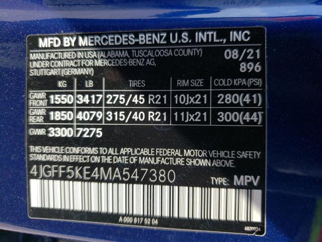 4JGFF5KE4MA547380 - 2021 MERCEDES-BENZ GLS 450 4M BLUE photo 10