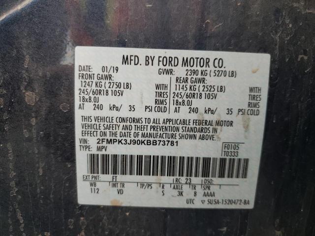 2FMPK3J90KBB73781 - 2019 FORD EDGE SEL BLUE photo 10