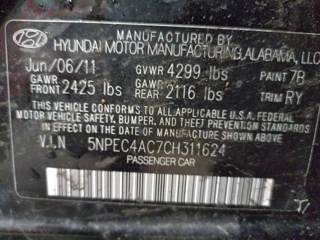 5NPEC4AC7CH311624 - 2012 HYUNDAI SONATA SE Қара фото 10