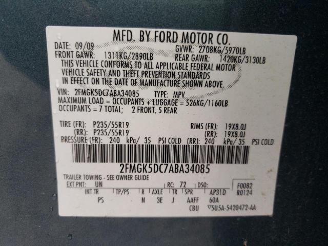 2FMGK5DC7ABA34085 - 2010 FORD FLEX BLUE photo 10