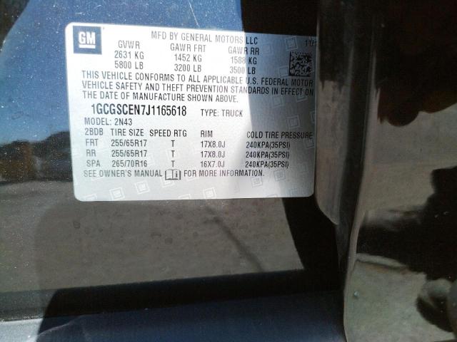 1GCGSCEN7J1165618 - 2018 CHEVROLET COLORADO L BLACK photo 10
