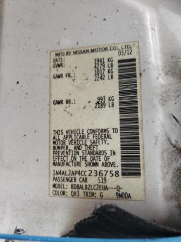 1N4AL2AP4CC236758 - 2012 NISSAN ALTIMA BAS BURN photo 10