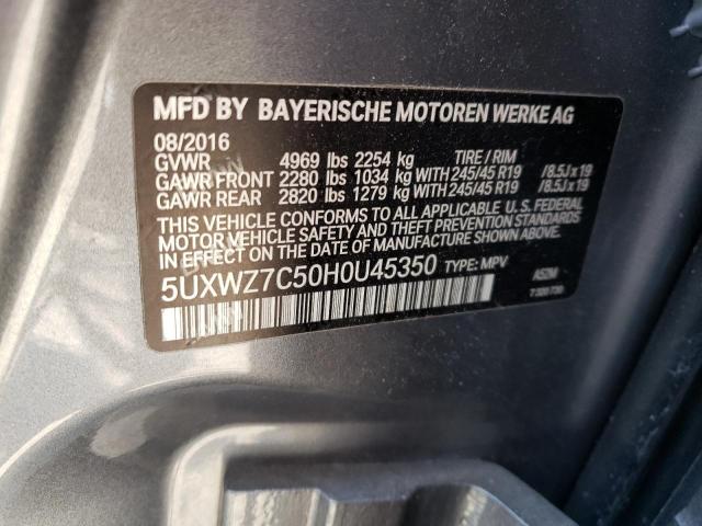 5UXWZ7C50H0U45350 - 2017 BMW X3 SDRIVE2 SILVER photo 10