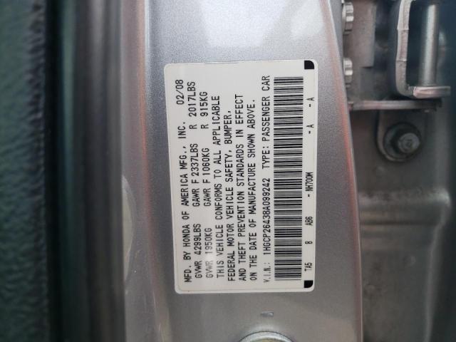 1HGCP26438A099242 - 2008 HONDA ACCORD LXP SILVER photo 10