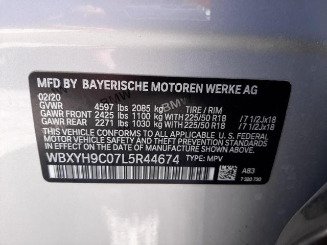 WBXYH9C07L5R44674 - 2020 BMW X2 SDRIVE2 SILVER photo 10