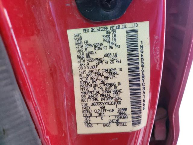 1N6ED27Y8YC351666 - 2000 NISSAN FRONTIER RED photo 10