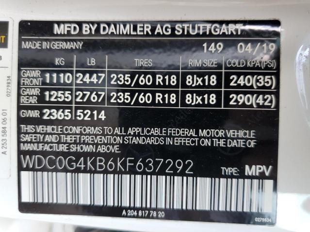 WDC0G4KB6KF637292 - 2019 MERCEDES-BENZ GLC 300 4M WHITE photo 10