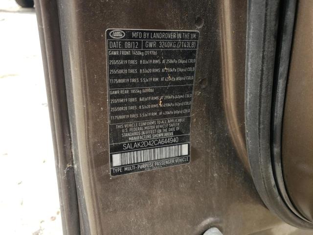 SALAK2D42CA644940 - 2012 LAND ROVER LR4 HSE LU BROWN photo 10