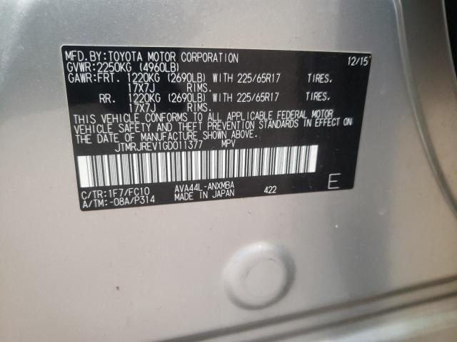 JTMRJREV1GD011377 - 2016 TOYOTA RAV4 HV XL SILVER photo 10