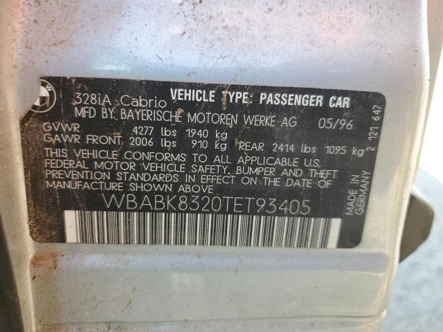 WBABK8320TET93405 - 1996 BMW 3 SERIES SILVER photo 10