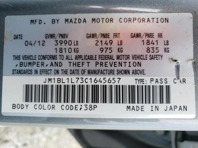 JM1BL1L73C1645657 - 2012 MAZDA 3 I SILVER photo 10