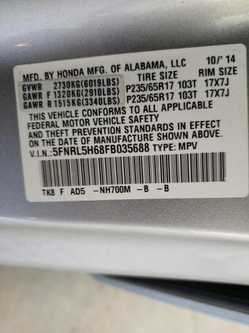 5FNRL5H68FB035688 - 2015 HONDA ODYSSEY EX SILVER photo 10