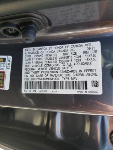 2HKRW2H86MH681804 - 2021 HONDA CR-V EXL GRAY photo 10