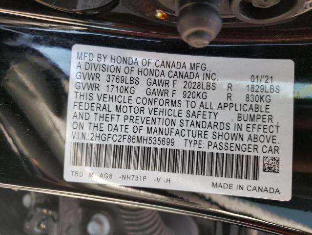 2HGFC2F86MH535699 - 2021 HONDA CIVIC SPOR BLACK photo 10