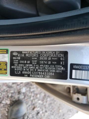 KNADE123786431084 - 2008 KIA RIO BASE SILVER photo 10