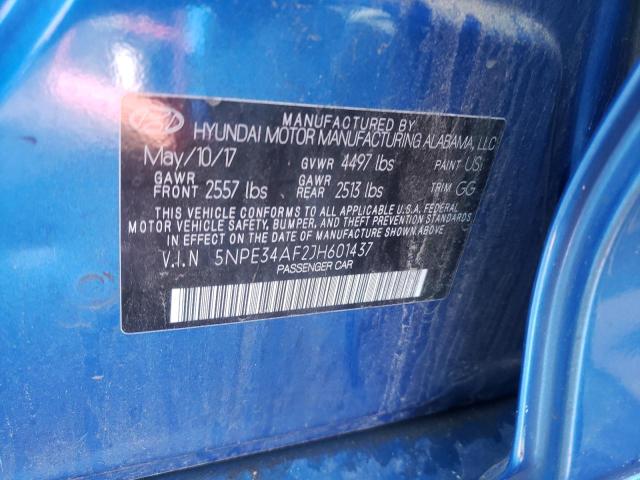 5NPE34AF2JH601437 - 2018 HYUNDAI SONATA SPO BLUE photo 10