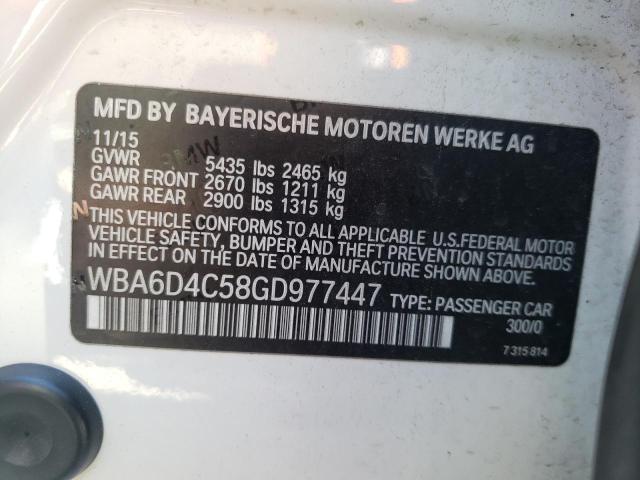 WBA6D4C58GD977447 - 2016 BMW 650 I GRAN Ақ фото 10