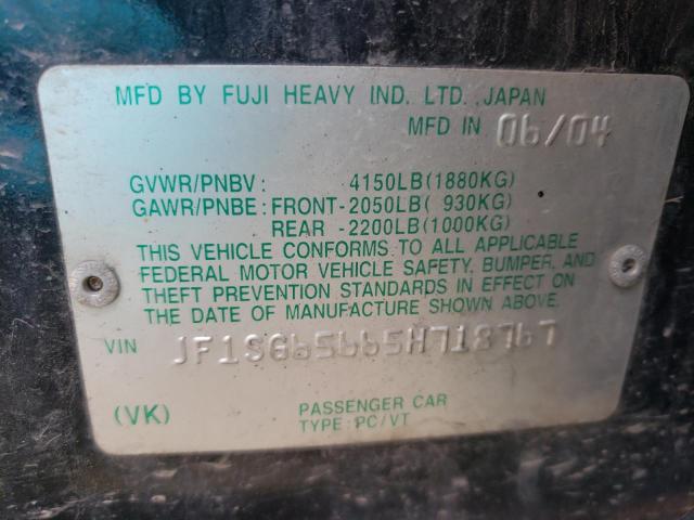 JF1SG65665H718767 - 2005 SUBARU FORESTER 2 Черный фото 10