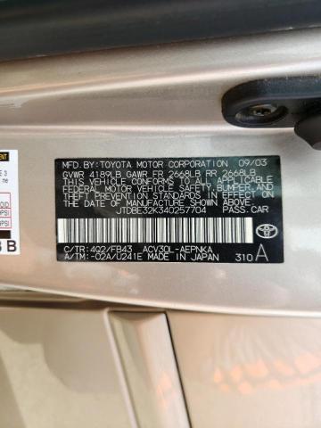 JTDBE32K340257704 - 2004 TOYOTA CAMRY LE GOLD photo 10