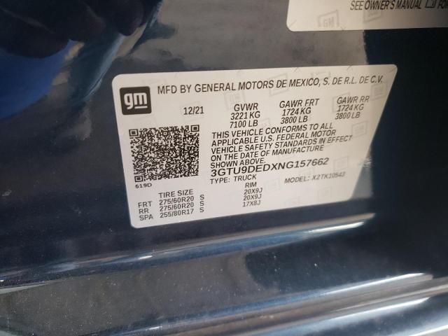 3GTU9DEDXNG157662 - 2022 GMC SIERRA LIM BLUE photo 10